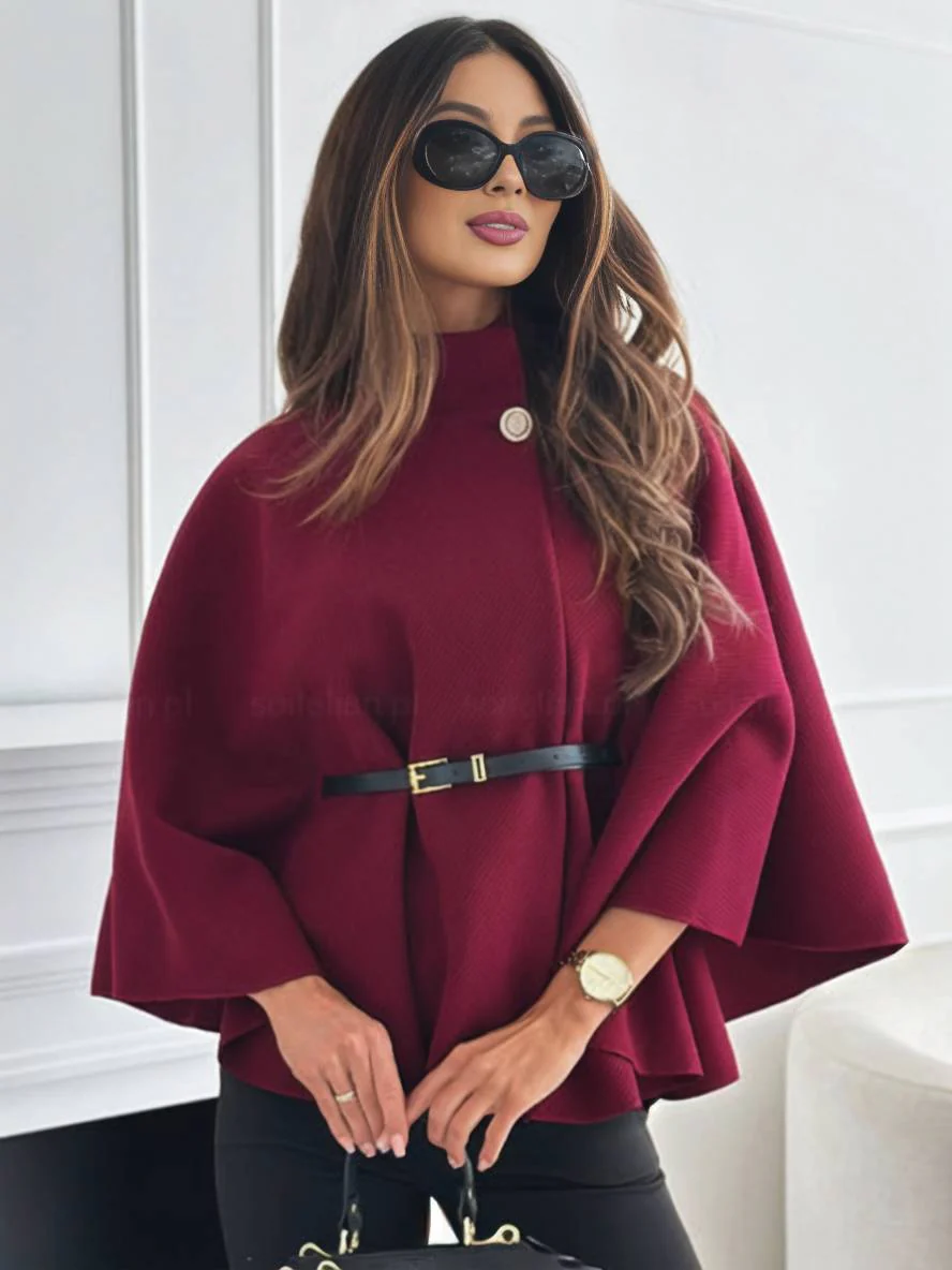 Short Red Poncho Coat with Batwing Sleeves - Image 6