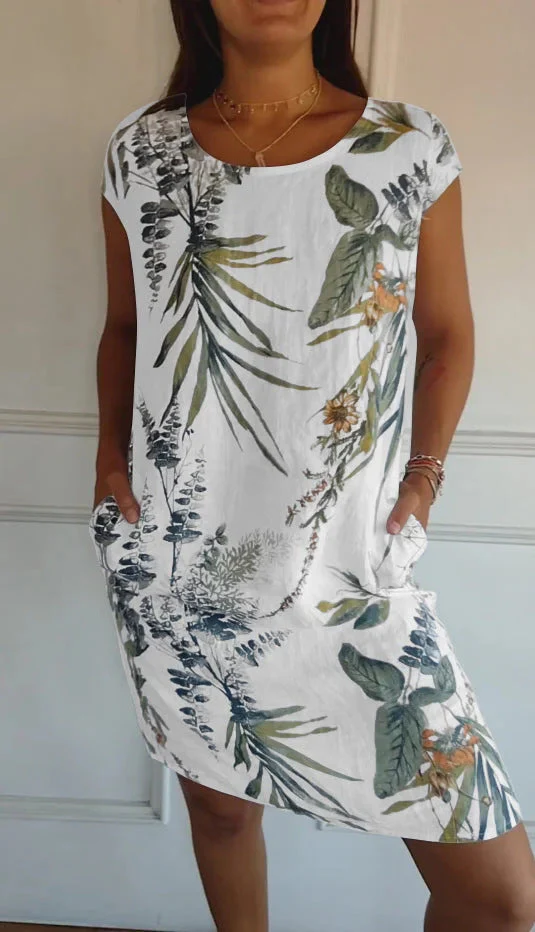 Short Sleeve Printed Pocket Crew Dress - Image 27