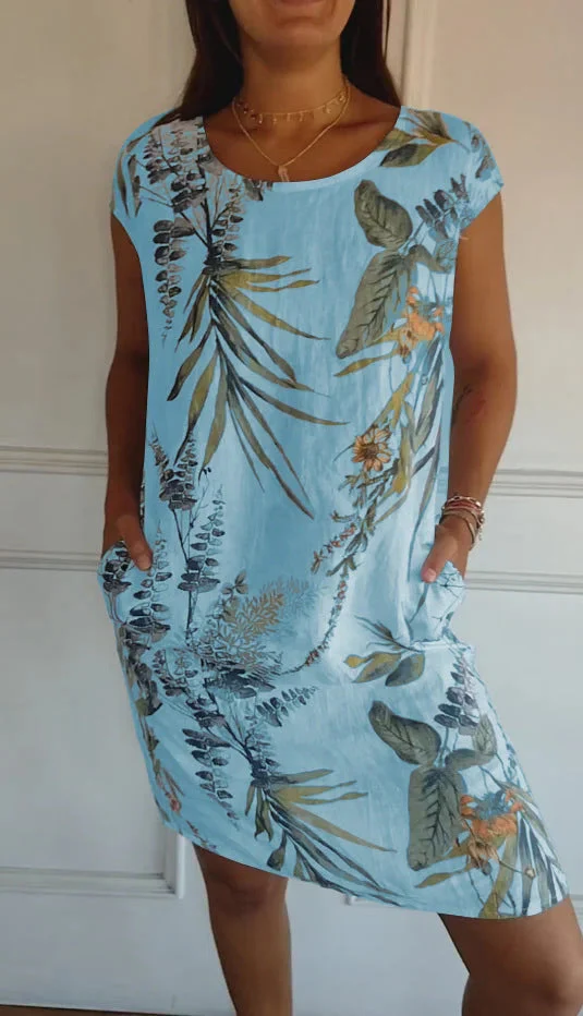 Short Sleeve Printed Pocket Crew Dress - Image 39