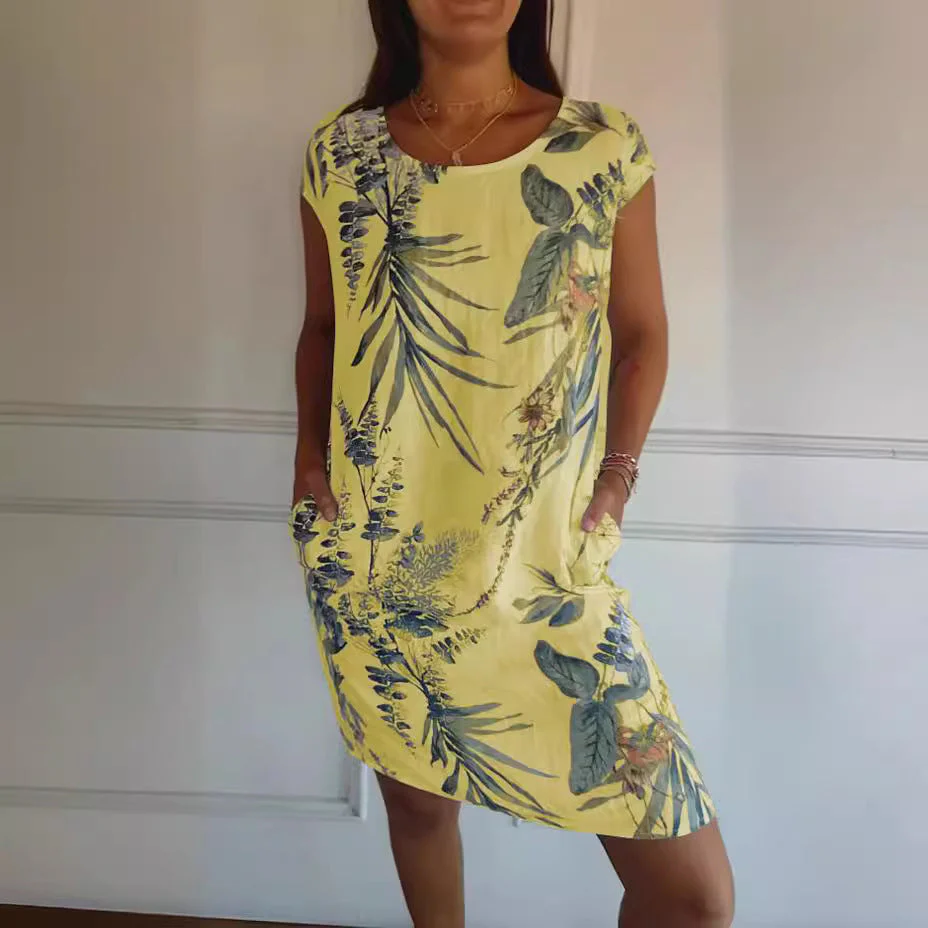 Short Sleeve Printed Pocket Crew Dress - Image 4