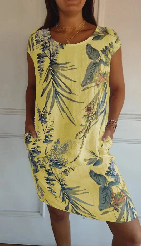 Short Sleeve Printed Pocket Crew Dress - Image 42