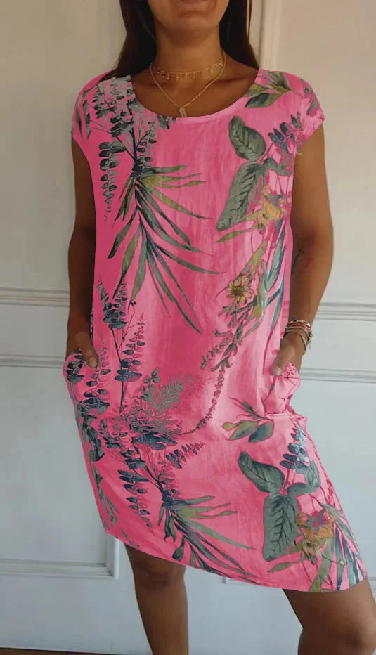 Short Sleeve Printed Pocket Crew Dress - Image 7