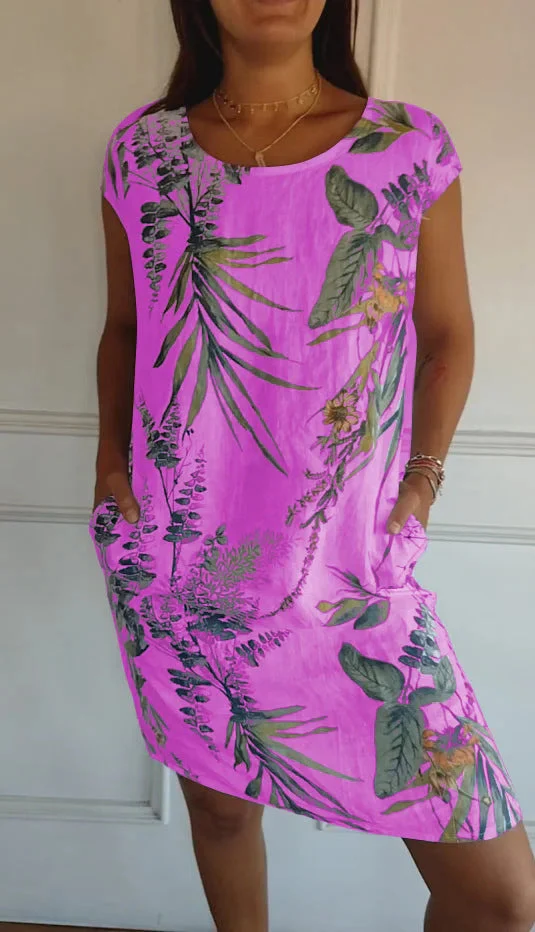 Short Sleeve Printed Pocket Crew Dress - Image 9