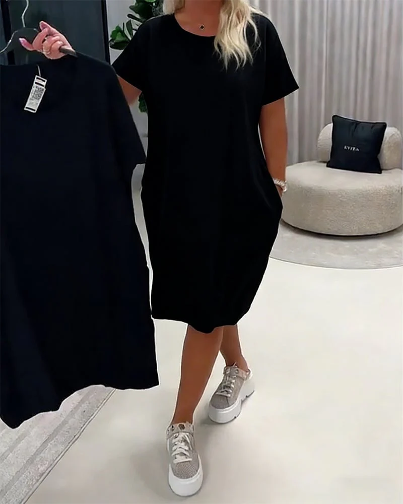 Short Sleeve Round Neck Loose-Fit Dress - Image 6