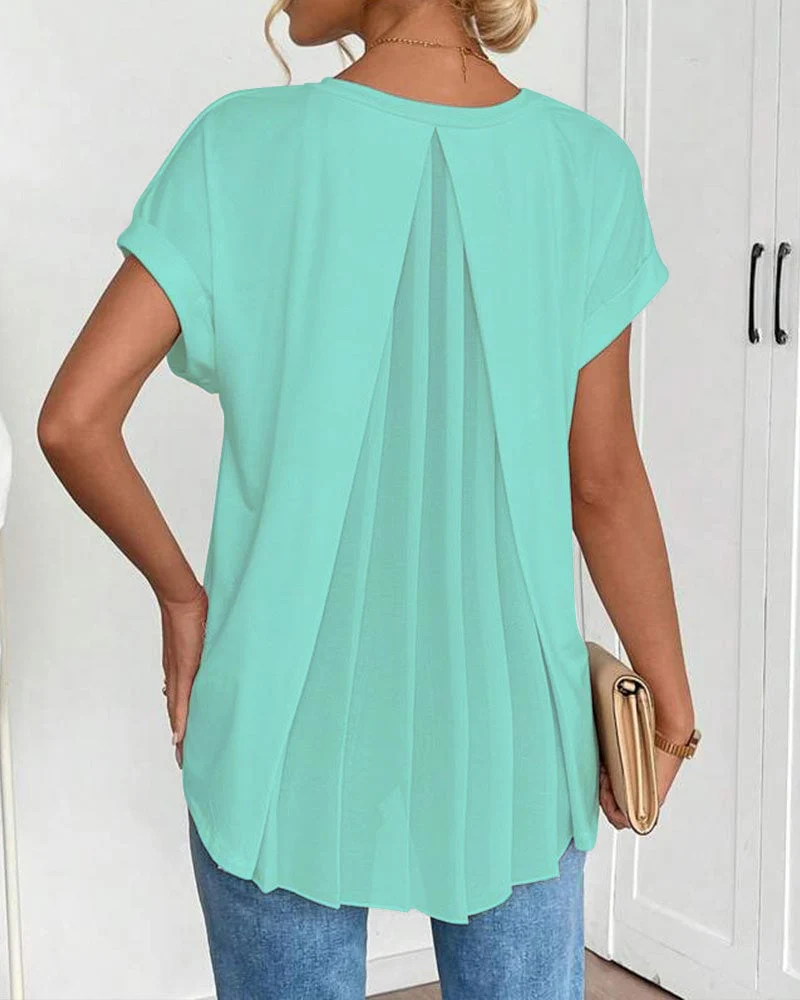 Short-Sleeved Solid Color Patchwork T-Shirt - Image 10