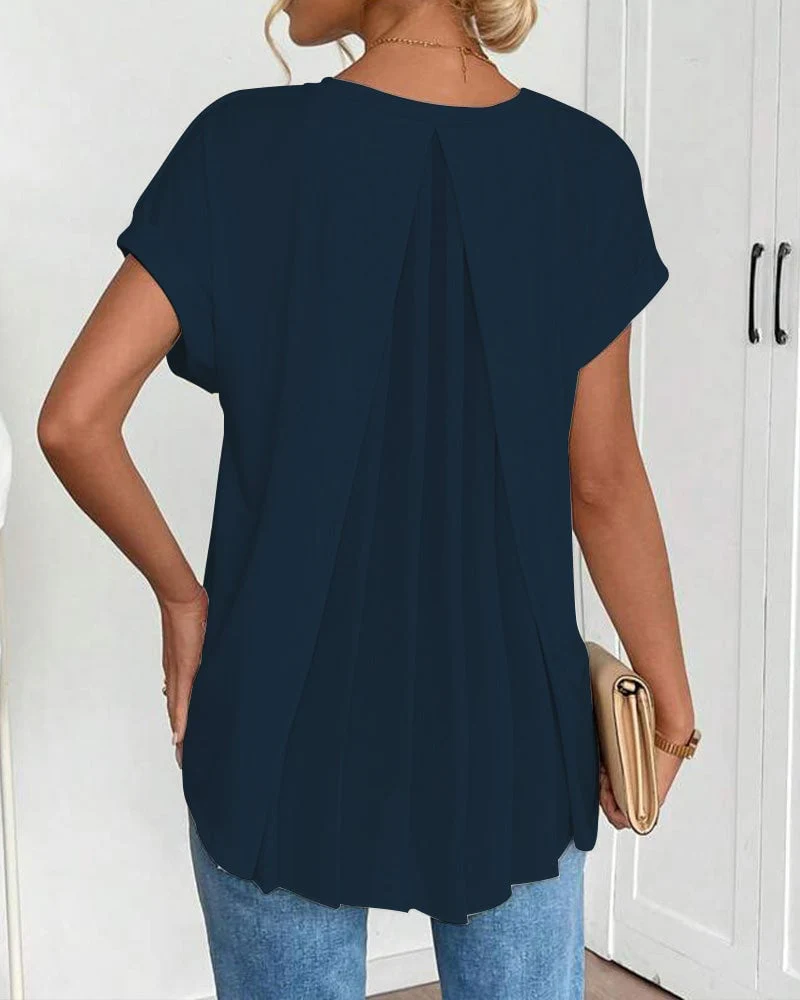 Short-Sleeved Solid Color Patchwork T-Shirt - Image 8