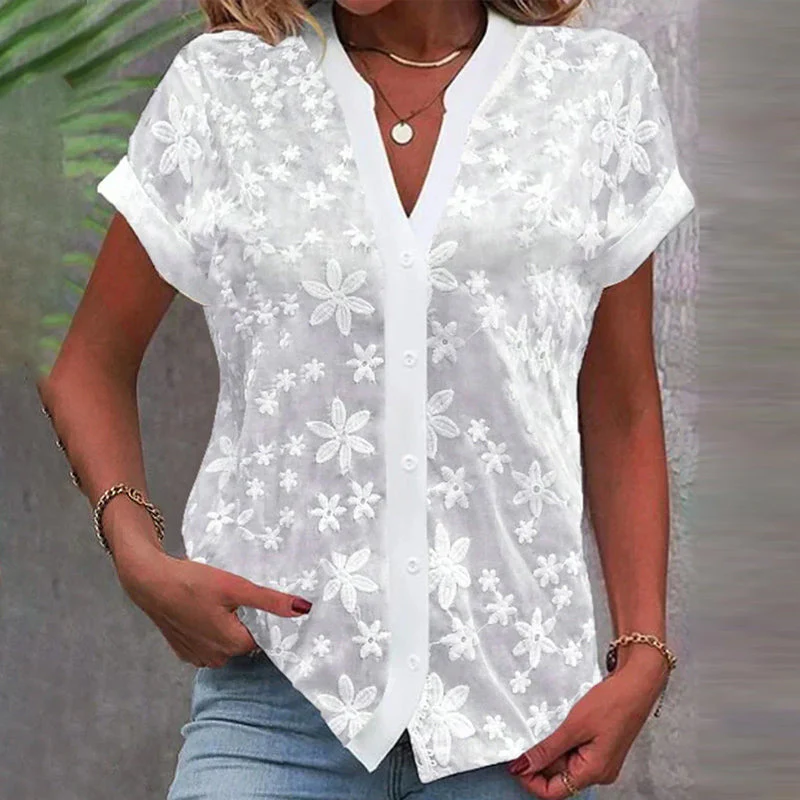 Short-sleeved V-neck blouse - Image 10