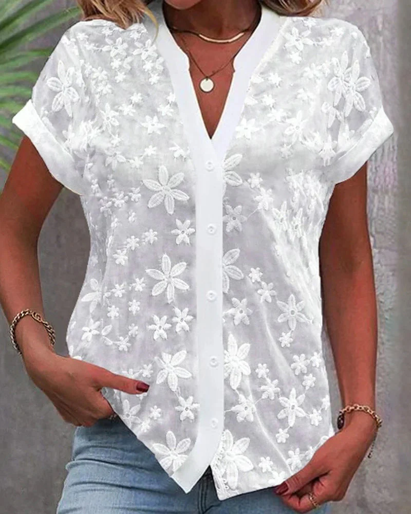 Short-sleeved V-neck blouse - Image 2