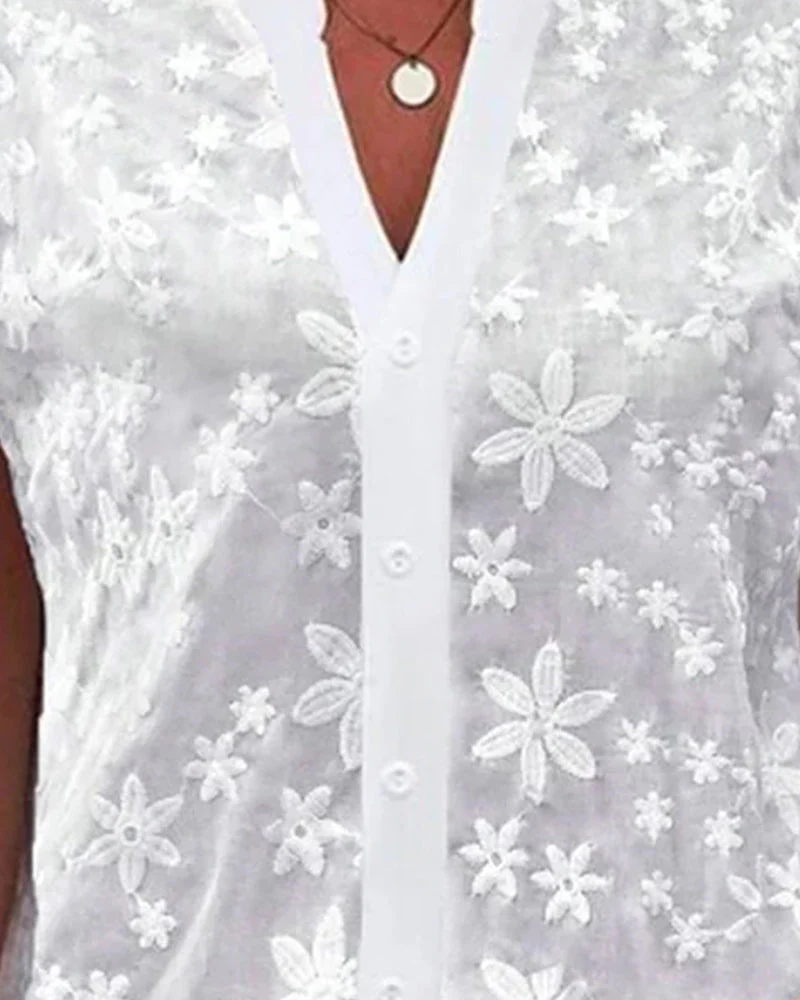 Short-sleeved V-neck blouse - Image 7