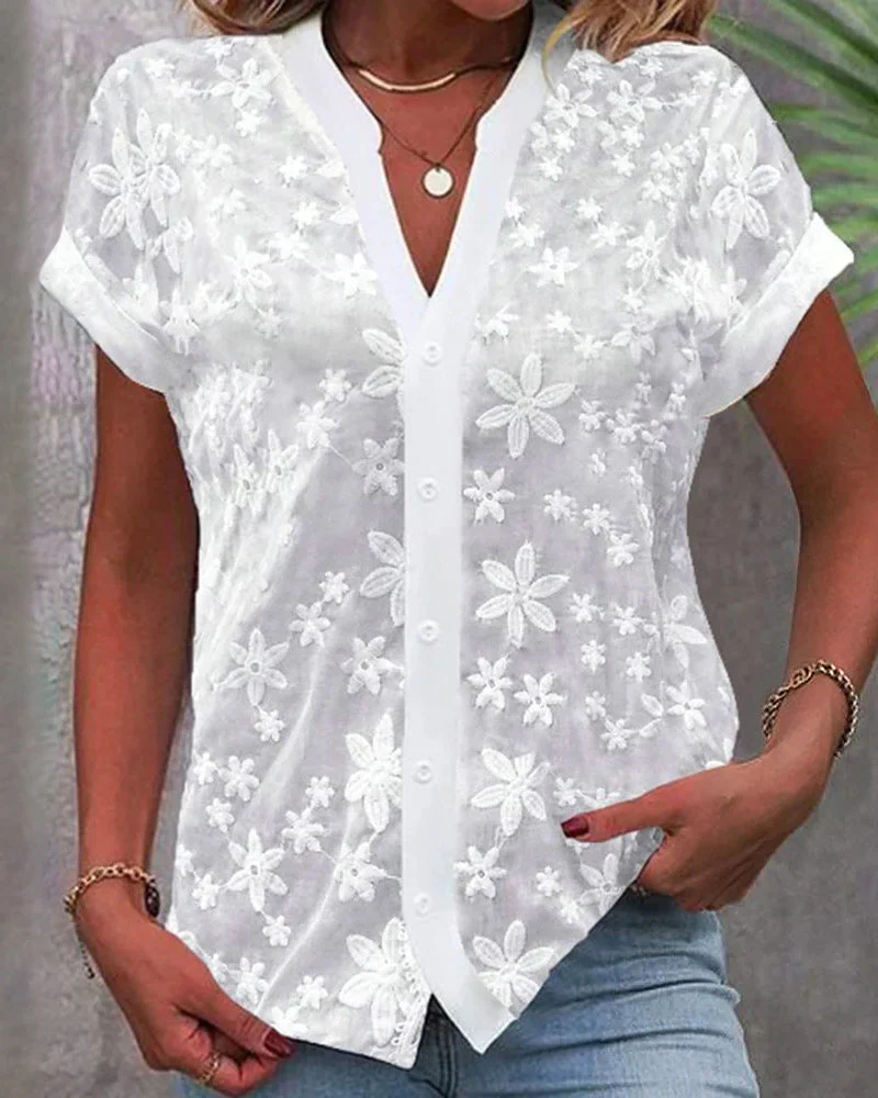 Short-sleeved V-neck blouse - Image 8
