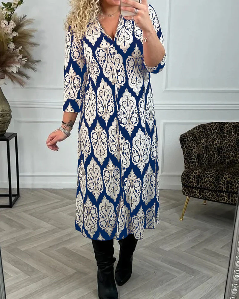 Side slit printed lapel dress - Image 13