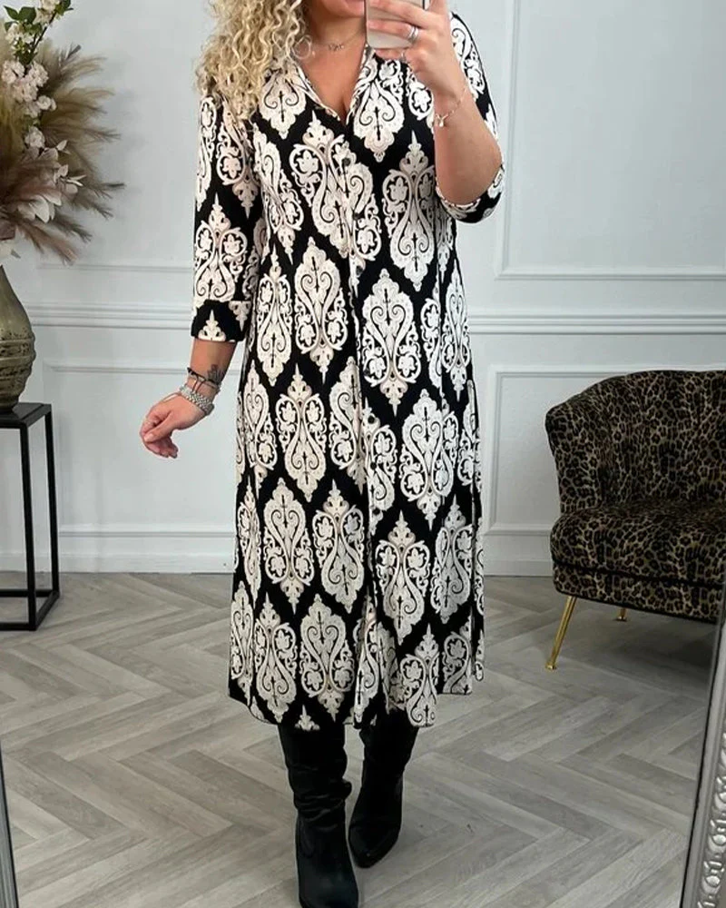 Side slit printed lapel dress - Image 18