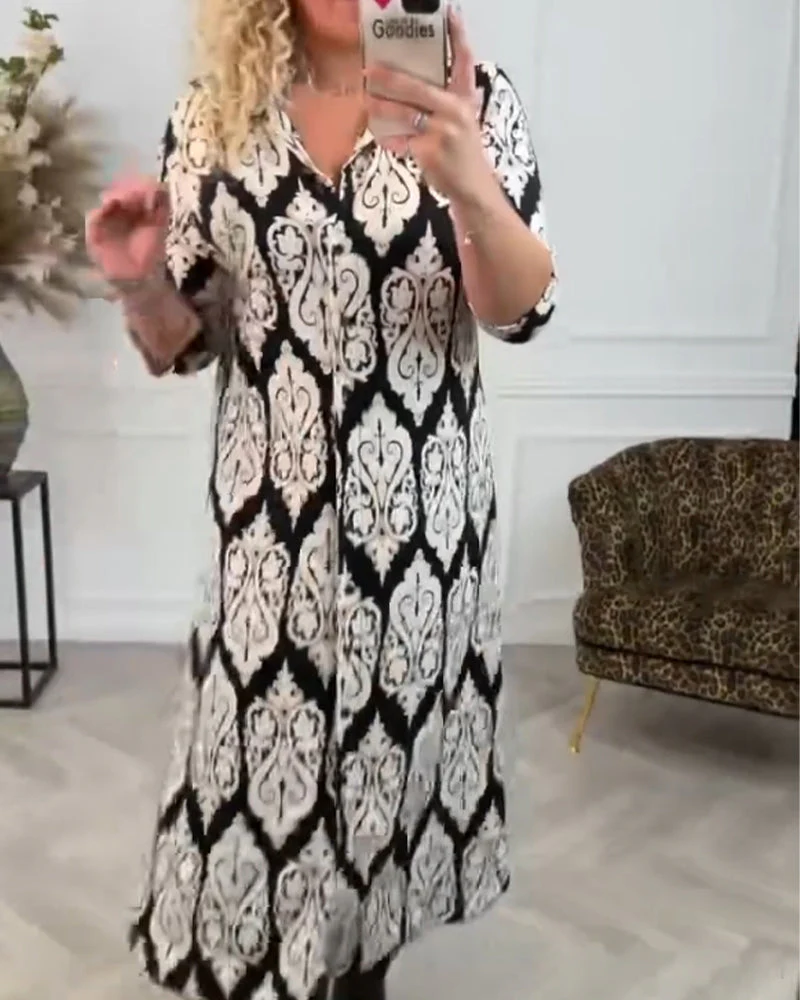 Side slit printed lapel dress - Image 20