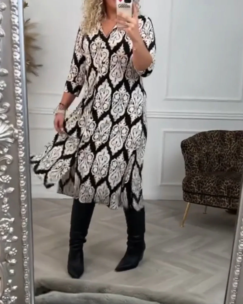 Side slit printed lapel dress - Image 21