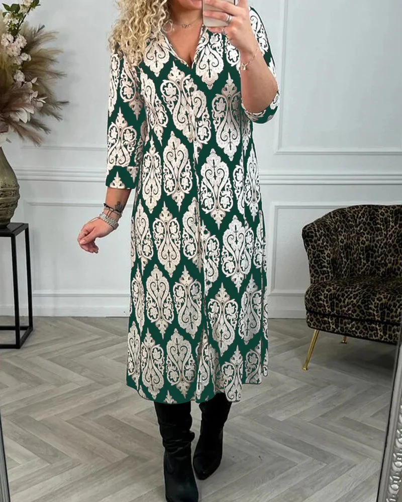 Side slit printed lapel dress - Image 29