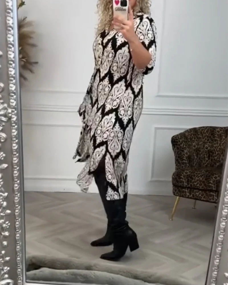Side slit printed lapel dress - Image 36