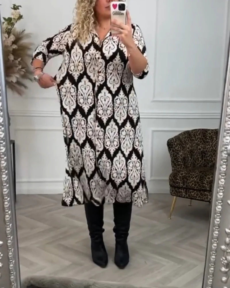 Side slit printed lapel dress - Image 37