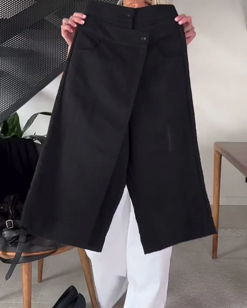 Simple Solid Color Asymmetric Casual Pants - Image 5