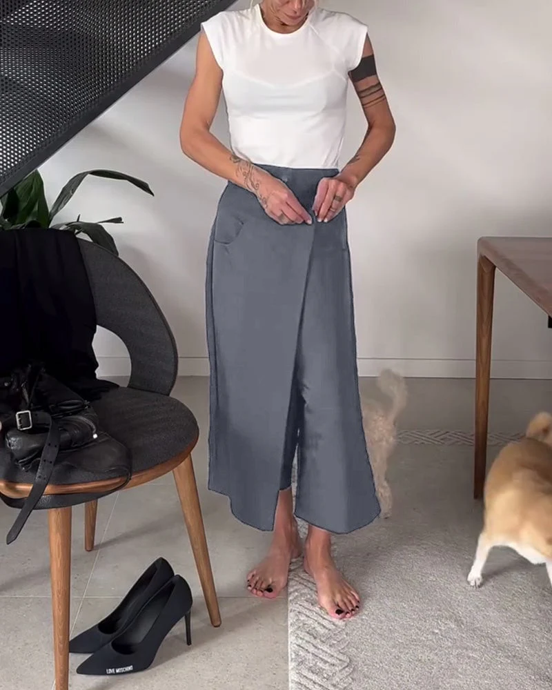 Simple Solid Color Asymmetric Casual Pants - Image 6