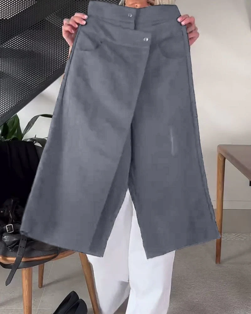 Simple Solid Color Asymmetric Casual Pants - Image 8