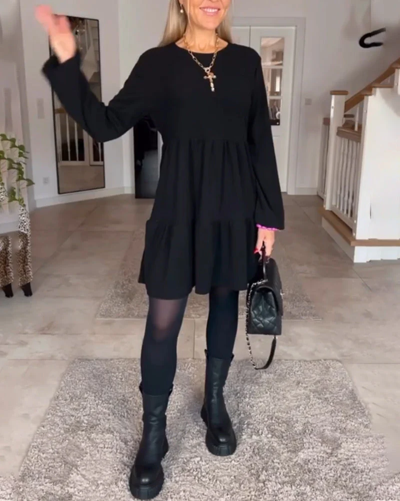 Simple solid color long sleeve dress - Image 13