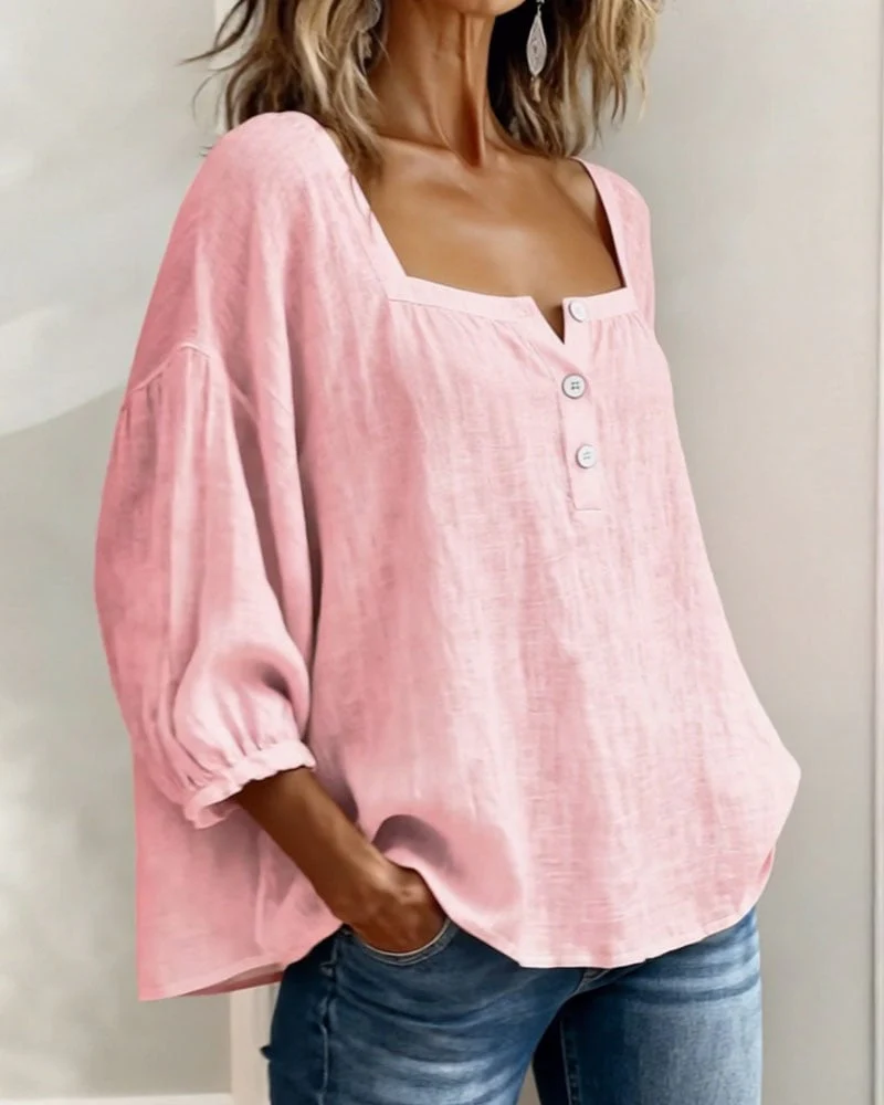 Simple Square Neck Long Sleeve Blouse - Image 3