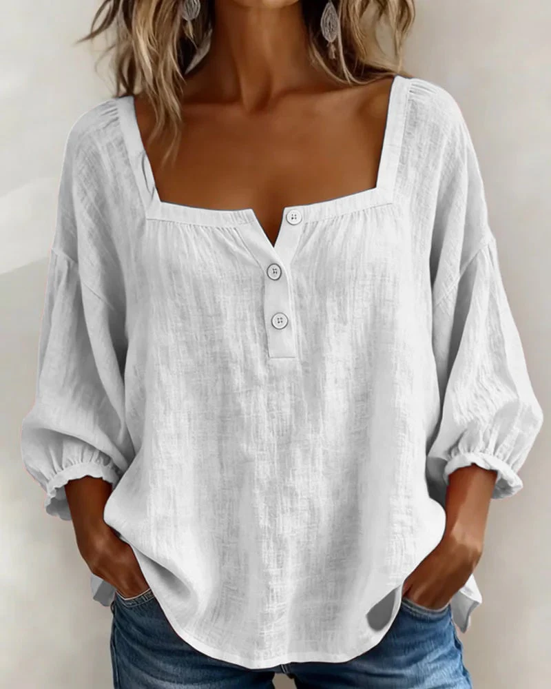 Simple Square Neck Long Sleeve Blouse - Image 6