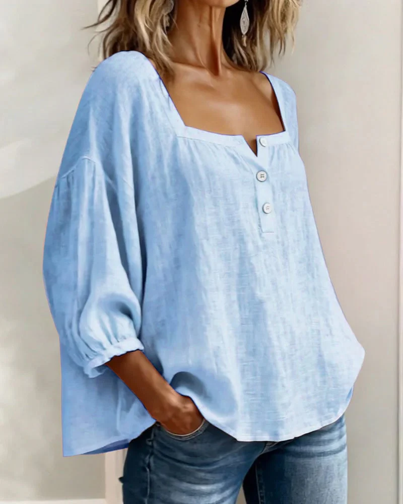Simple Square Neck Long Sleeve Blouse - Image 8