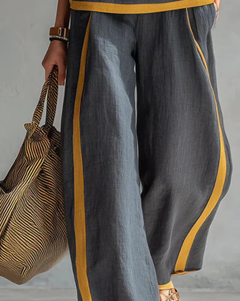 Sleeveless Casual Color-Blocked Two-Piece Set - Image 4