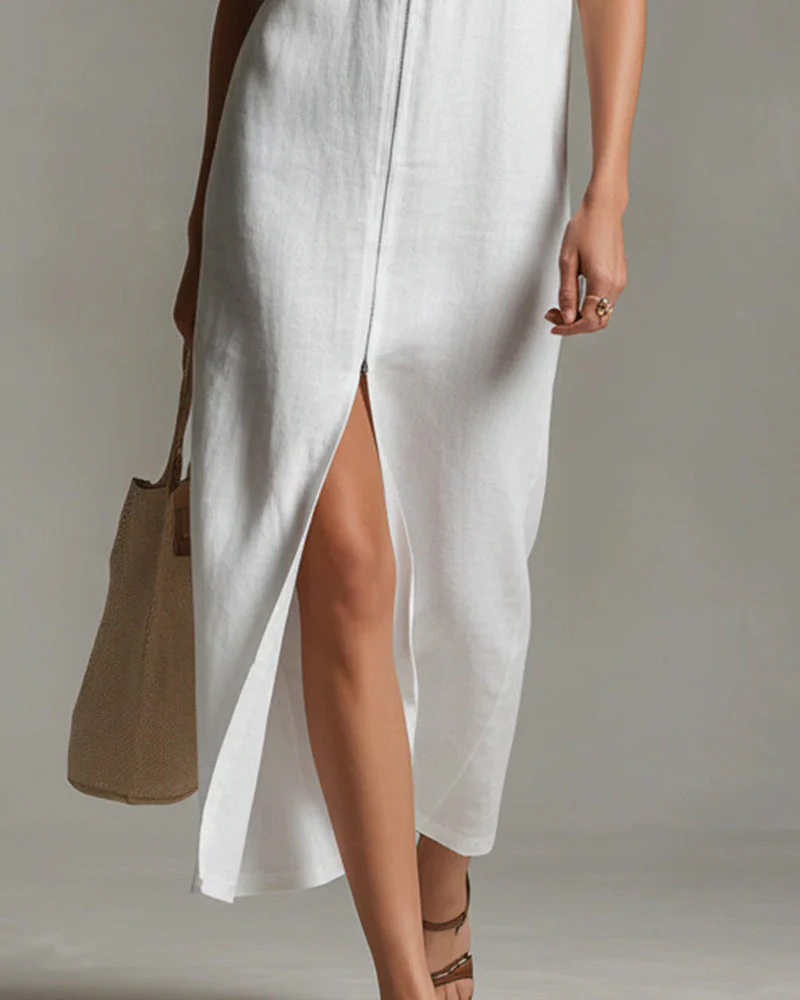 Sleeveless Half-Zip Slit Dress - Image 3