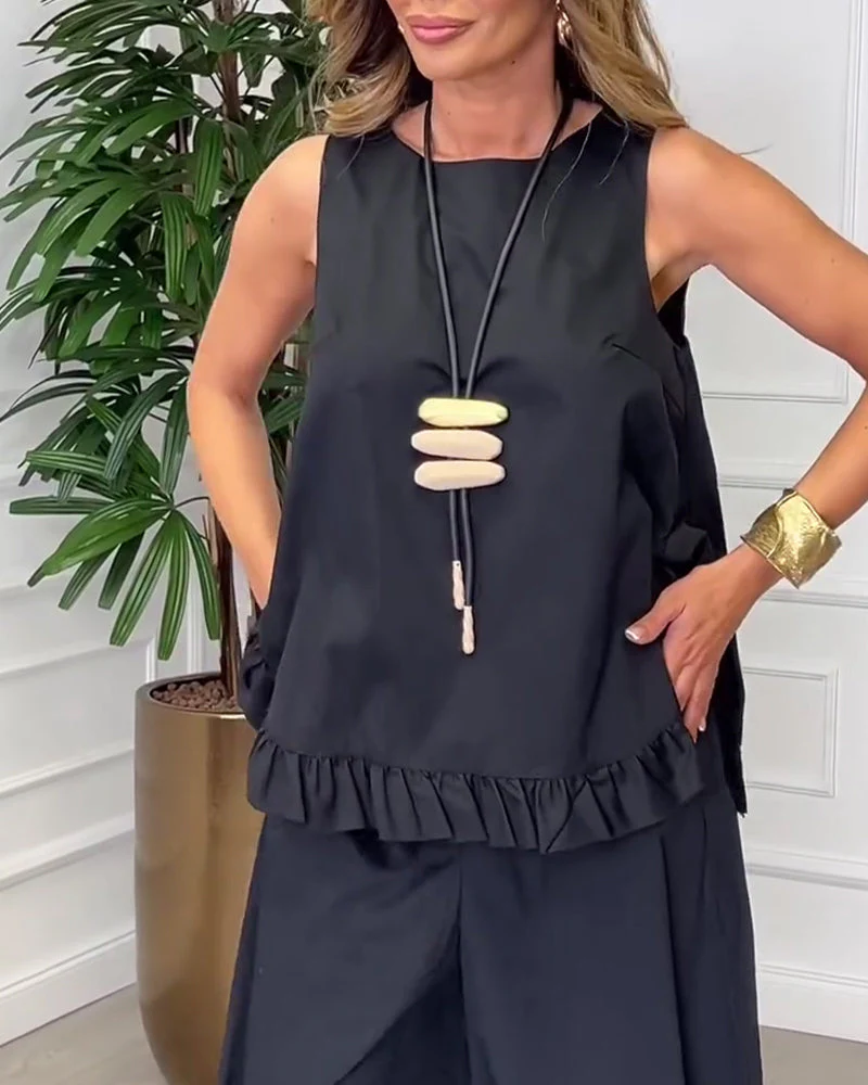 Sleeveless Lace Hem Camisole Blouse - Image 2