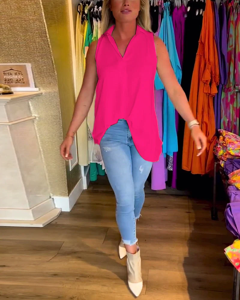 Sleeveless lapels shirred top - Image 43