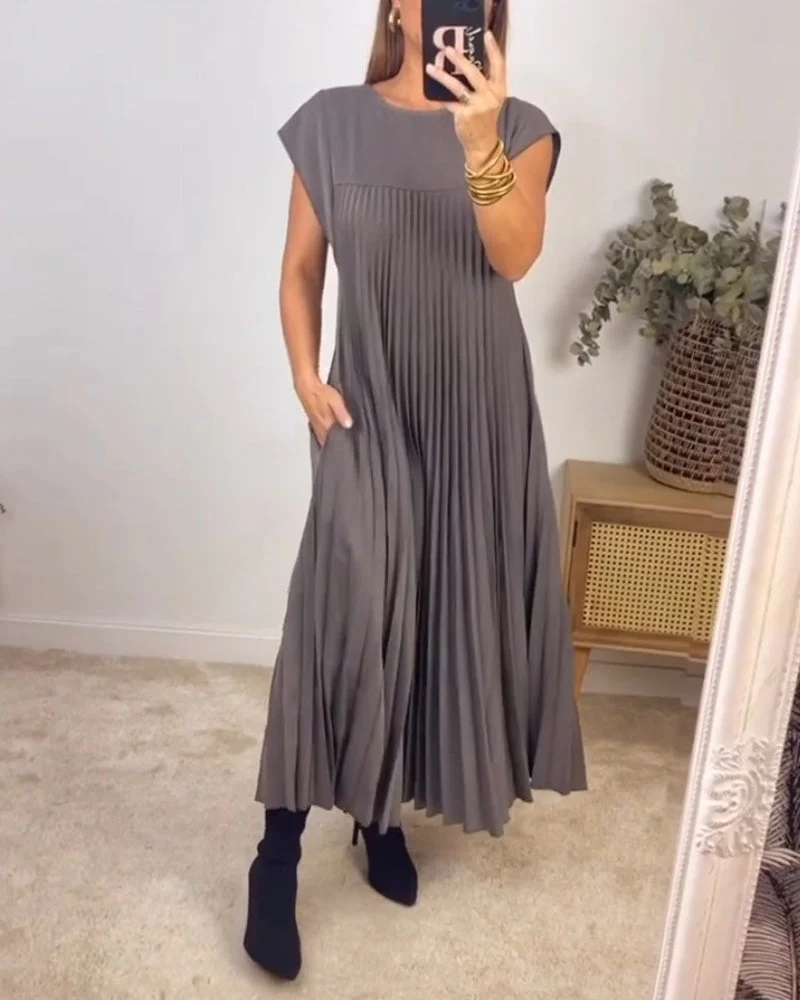 Sleeveless pleated simple solid color dress - Image 34