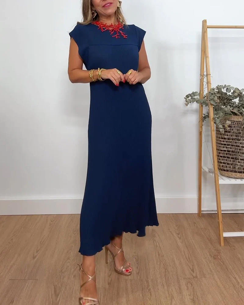 Sleeveless pleated simple solid color dress - Image 44