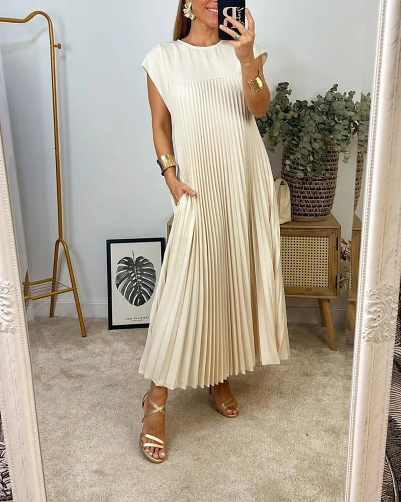 Sleeveless pleated simple solid color dress - Image 49