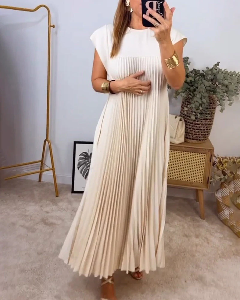 Sleeveless pleated simple solid color dress - Image 50