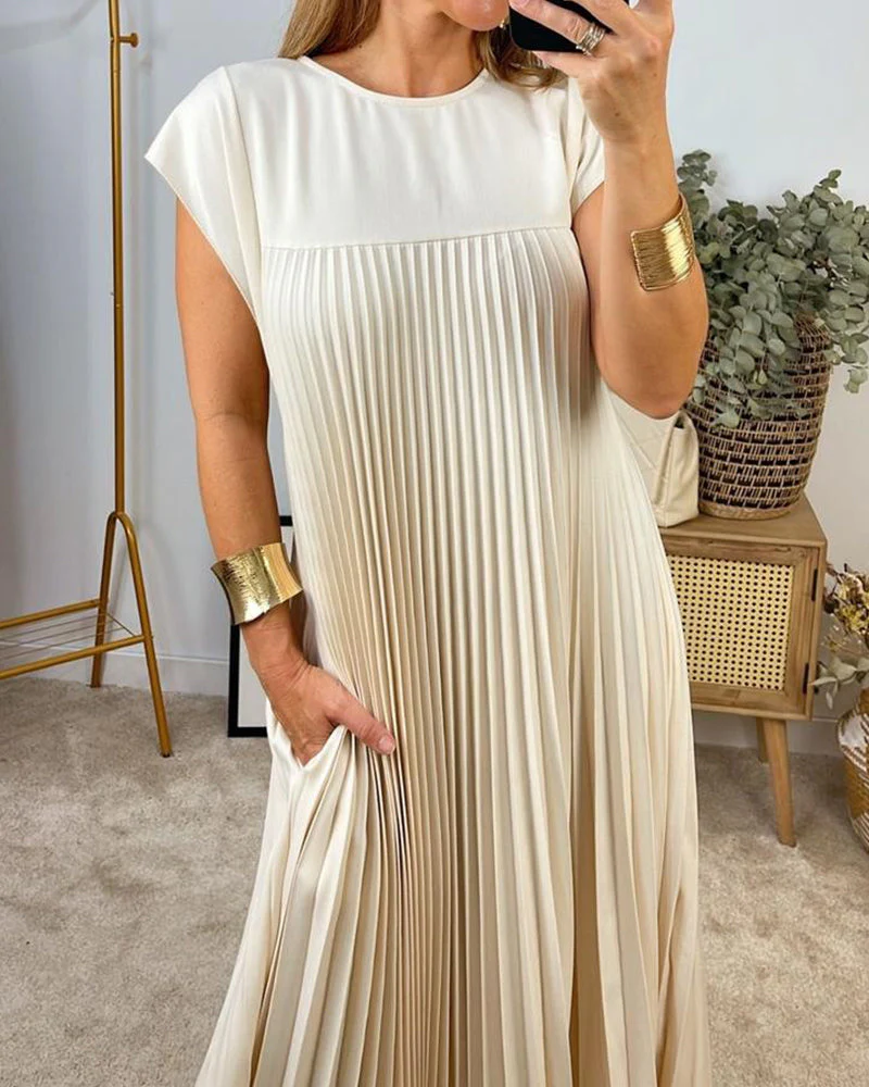 Sleeveless pleated simple solid color dress - Image 51