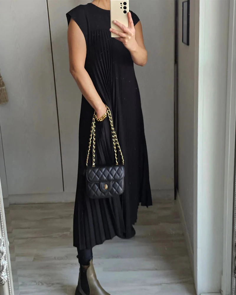 Sleeveless pleated simple solid color dress - Image 55