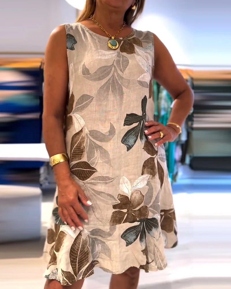 Sleeveless Round Neck Printed Dress