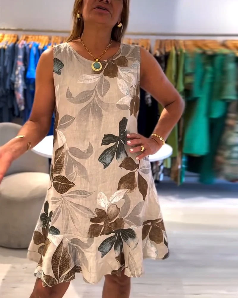 Sleeveless Round Neck Printed Dress - Image 2