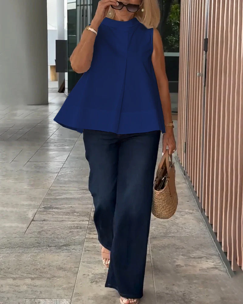 Sleeveless Solid Color Simple Blouse - Image 10