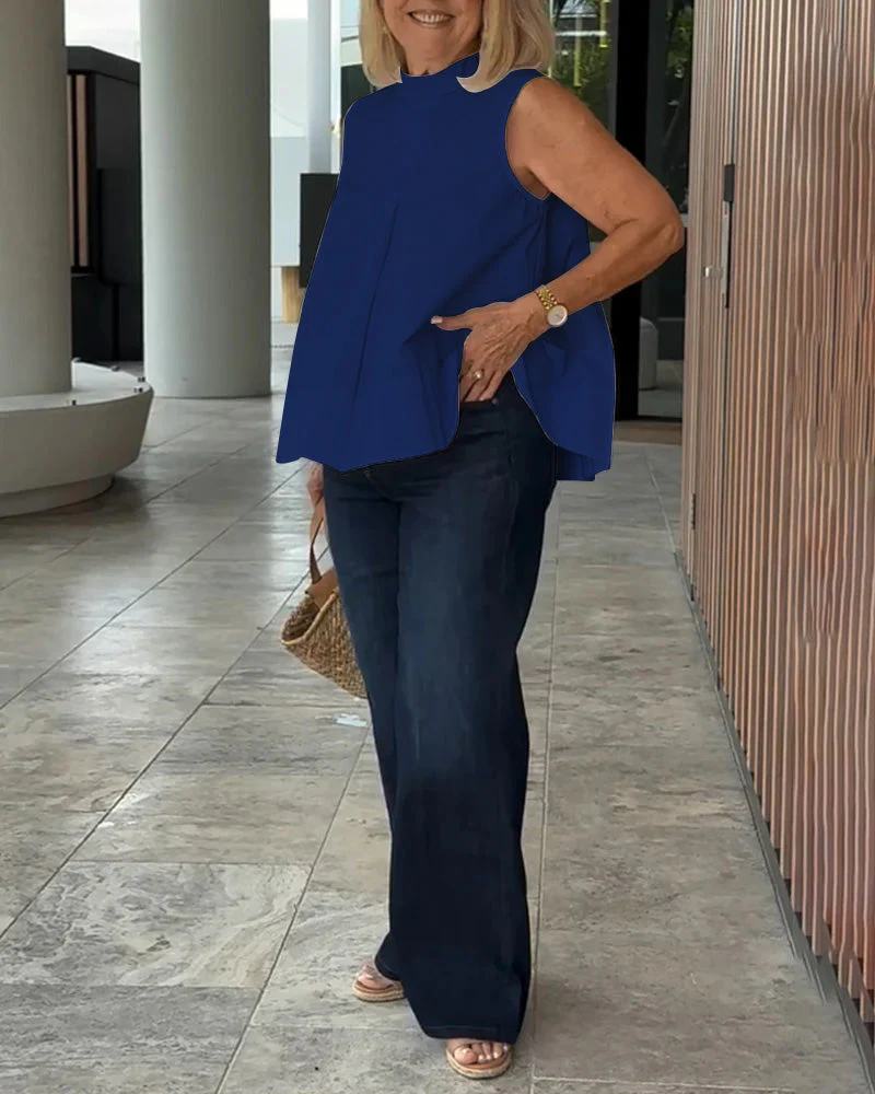 Sleeveless Solid Color Simple Blouse - Image 11
