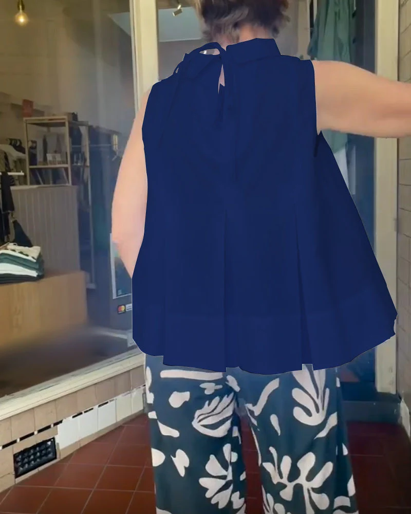 Sleeveless Solid Color Simple Blouse - Image 12
