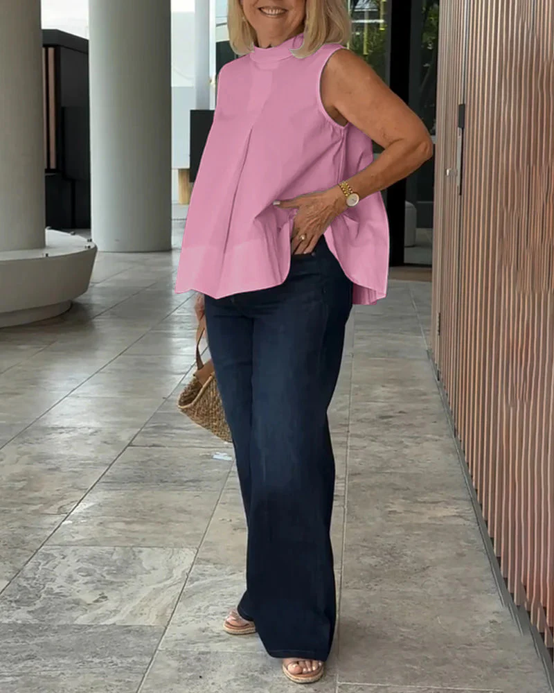 Sleeveless Solid Color Simple Blouse - Image 13