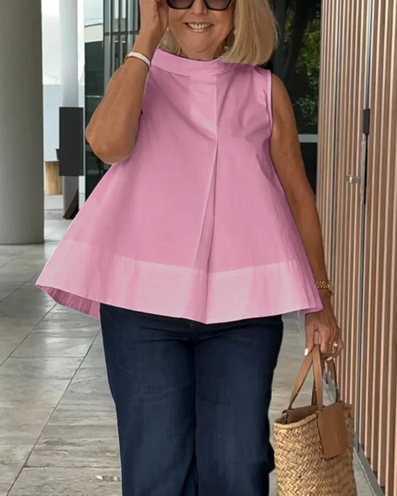 Sleeveless Solid Color Simple Blouse - Image 14