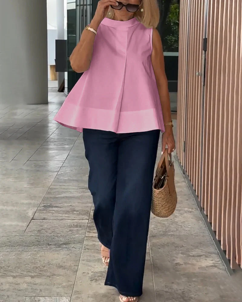 Sleeveless Solid Color Simple Blouse - Image 15
