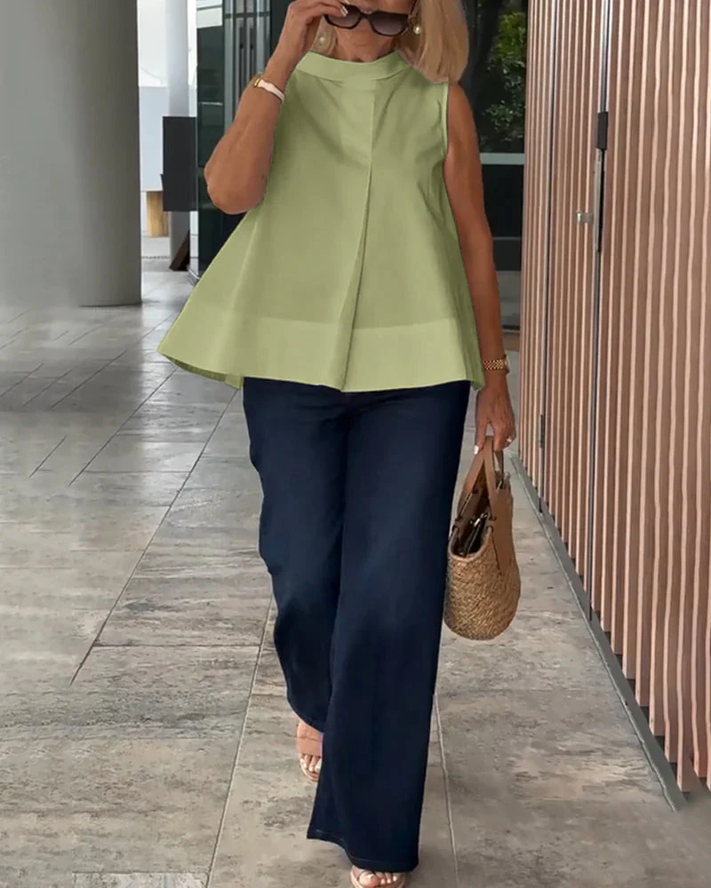 Sleeveless Solid Color Simple Blouse - Image 18