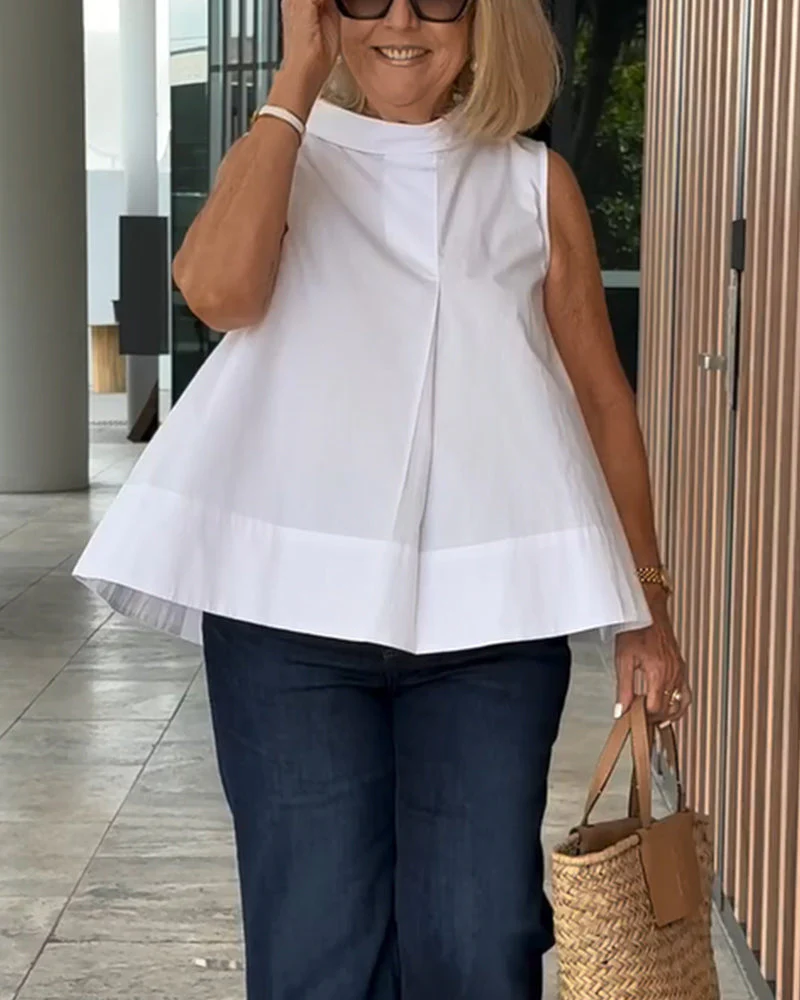 Sleeveless Solid Color Simple Blouse - Image 2