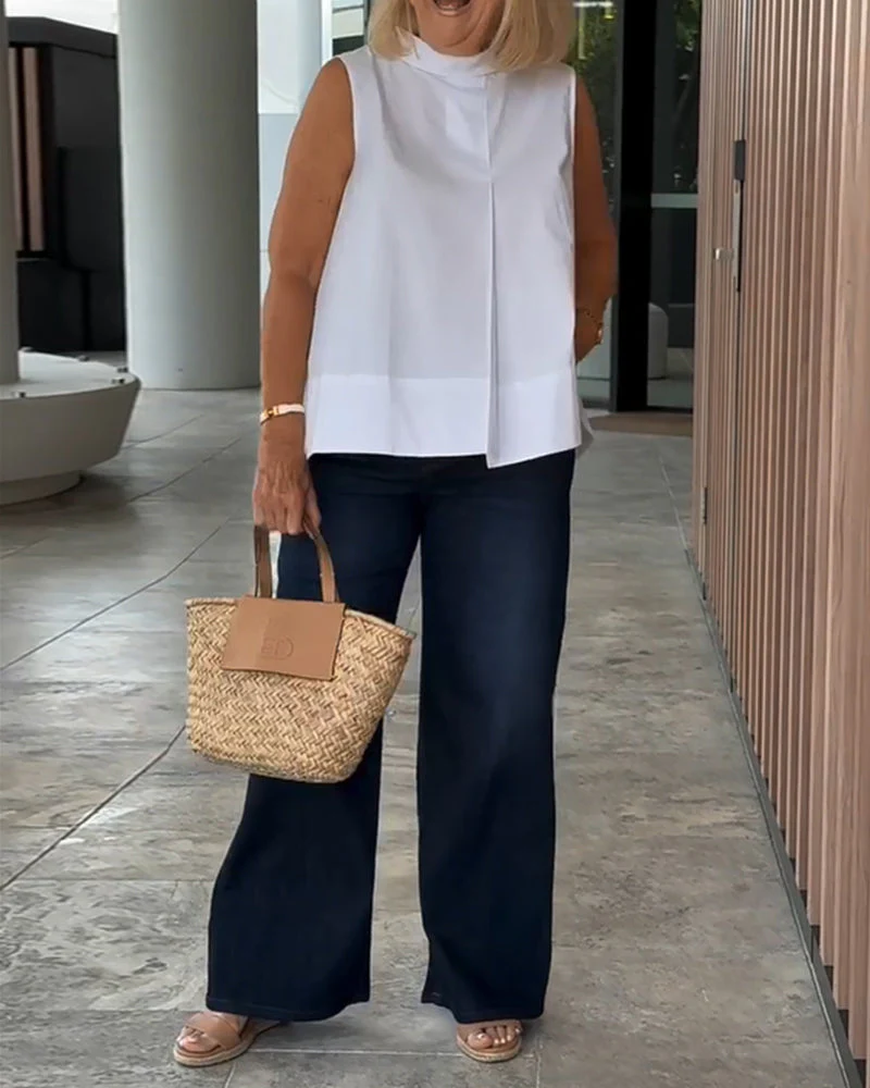 Sleeveless Solid Color Simple Blouse - Image 6