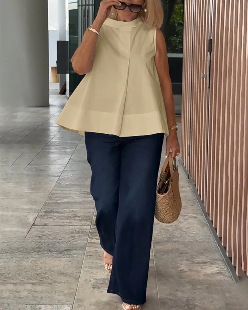 Sleeveless Solid Color Simple Blouse - Image 7